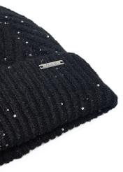 Czarna czapka damska z pomponem CZADT-0175-99(Z23)-04