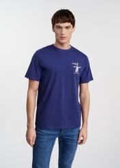 Granatowy bawełniany t-shirt z nadrukiem TSHMT-0125-69(W25)-04