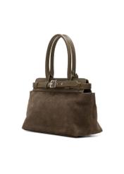 Zamszowa torebka damska w kolorze khaki TORES-1192-55(Z25), widok produktu skosem na białym tle.