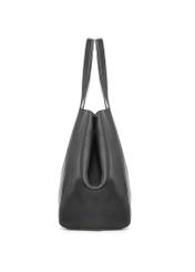 Czarna skórzana torebka shopper damska TORES-1208-9I(W26), widok produktu z boku na białym tle.