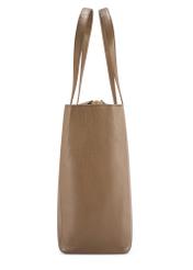 Ciemnobeżowa skórzana torebka shopper damska TORES-0971F-1K(W26) - widok produktu z boku, na białym tle. 