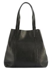 Czarna duża skórzana torebka shopper TORES-1212-9I(W26) - widok produktu z tyłu, na białym tle.
