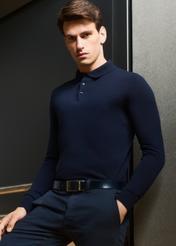 Granatowy sweter męski z wełny i jedwabiu SWEMT-0184-68(Z25)
