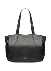 Czarna skórzana torebka shopper damska TORES-1255-99(W26) - widok produktu z przodu, na białym tle. 