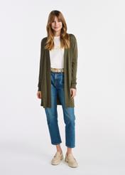 Długi kardigan damski w kolorze khaki KARDT-0050-55(W25)-01