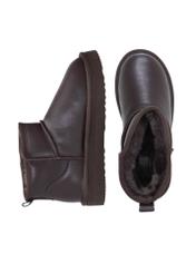 Brązowe skórzane śniegowce damskie BUTYD-1219-89(Z25), widok produktu z góry na białym tle.