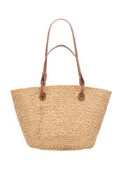 Słomkowa duża torebka damska typu shopper TOREC-1217-1E(W26), widok produktu z tyłu na białym tle.