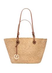 Słomkowa duża torebka damska typu shopper TOREC-1217-1E(W26), widok produktu z przodu na białym tle.