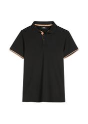 Czarna koszulka polo męska z bawełny POLMT-0045B-99(W26) - widok produktu z przodu, na białym tle. 