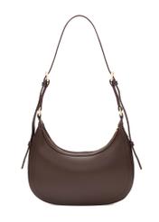 Brązowa mała torebka hobo TOREC-1136-1H(W26) - widok produktu z tyłu, na białym tle. 