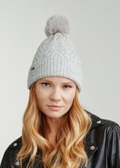 Szara czapka damska z pomponem CZADT-0175-91(Z23)-01