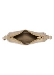 Beżowa mała torebka hobo TOREC-1136-1A(W26) - widok produktu z góry, na białym tle. 