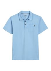 Niebieska męska koszulka polo POLMT-0088-7B(W26), widok produktu z przodu na białym tle.