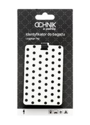 Identyfikator do bagażu AW-012-0016-0P(W26), widok produktu z opakowaniem na białym tle.