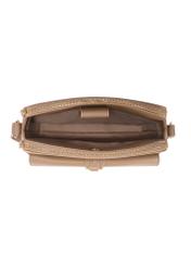 Beżowa mała torebka damska TOREC-1175-1D(W26) - widok produktu z góry, na białym tle.