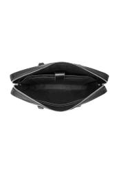 Czarna skórzana męska torba na laptopa TORMS-0506-99(W26) - widok produktu z góry, na białym tle.
