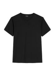 Czarny basic T-shirt męski z logo TSHMT-0088-99(W25), widok produktu z przodu na białym tle.
