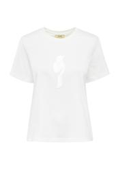 Kremowy T-shirt damski z logo TSHDT-0137-12(W25)-04