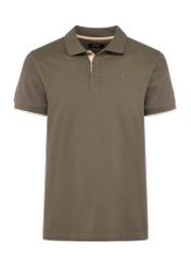 Khaki koszulka polo męska z bawełny POLMT-0045B-55(W25), widok produktu z przodu na białym tle.