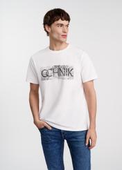 Biały t-shirt męski z logotypem TSHMT-0128-12(W25)-01