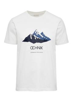 Kremowy t-shirt męski z nadrukiem TSHMT-0112-12(Z24)