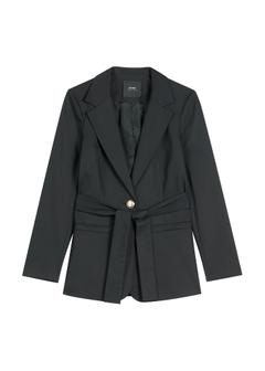 Czarna marynarka damska z paskiem ZAKDT-0030-99(W26)