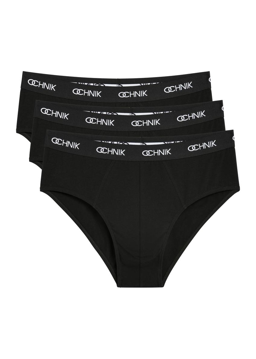 Trójpak czarnych slipów męskich ZESMS-0001-99(KS), widok produktu w zestawie od przodu na białym tle. 