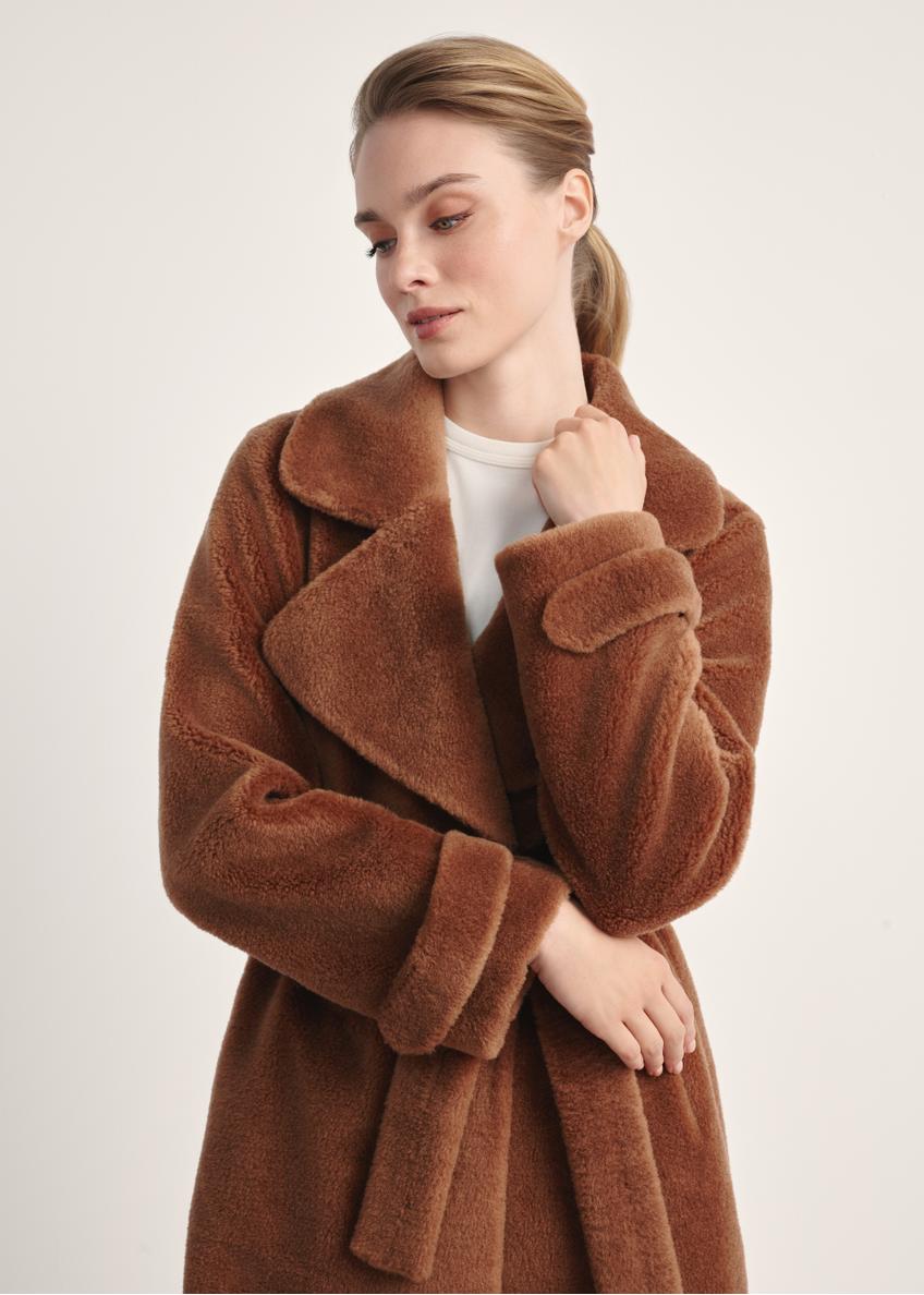 Długie wełniane futro w kolorze camelowym FUTDW-0019A-24(Z25)