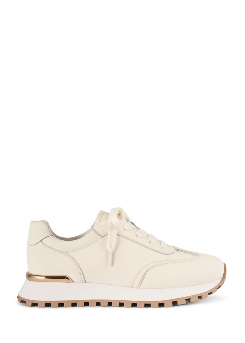 Skórzane sneakersy damskie w kolorze kremowym BUTYD-1270-0B(W26), widok produktu z boku na białym tle.