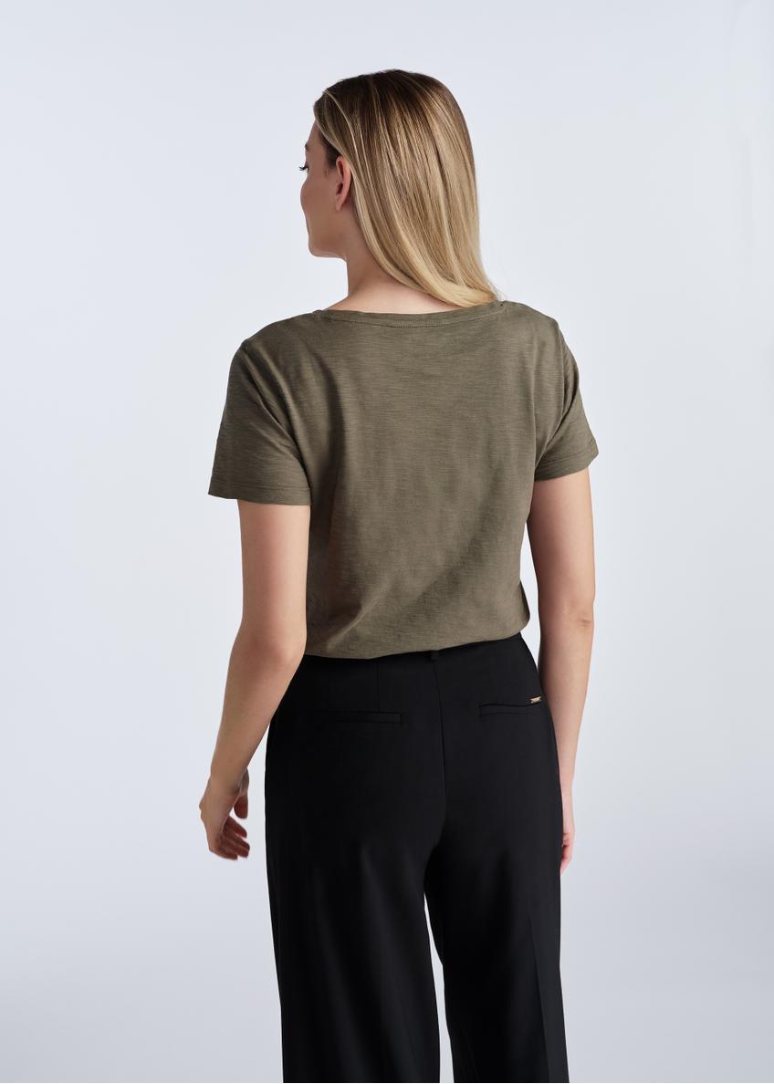 Bawełniany T-shirt damski khaki TSHDT-0135-55(W25)