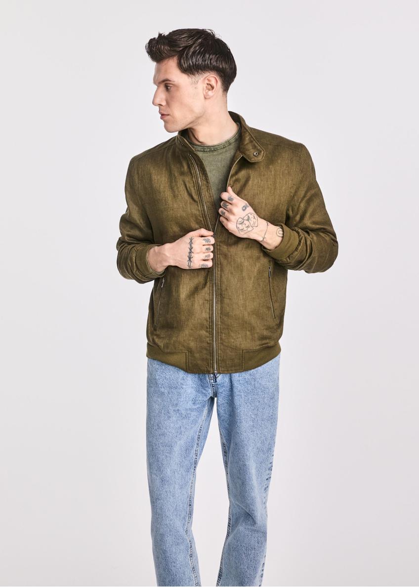 Lniana kurtka męska w kolorze khaki KURMT-0271-54(W25)-01