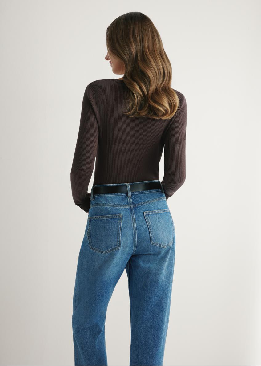 Brązowy prążkowany longsleeve damski LSLDT-0028-1I(W26)