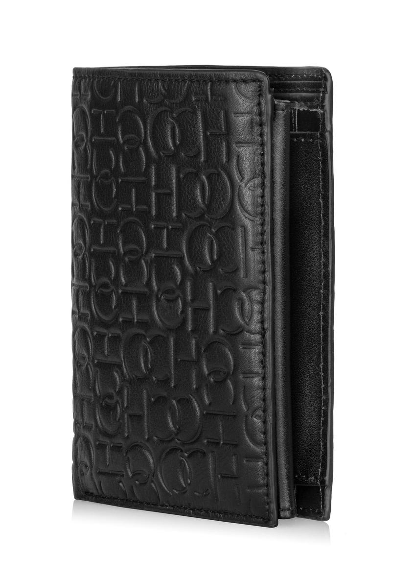 Skórzany czarny portfel męski z monogramem PORMS-0600-98(Z23)