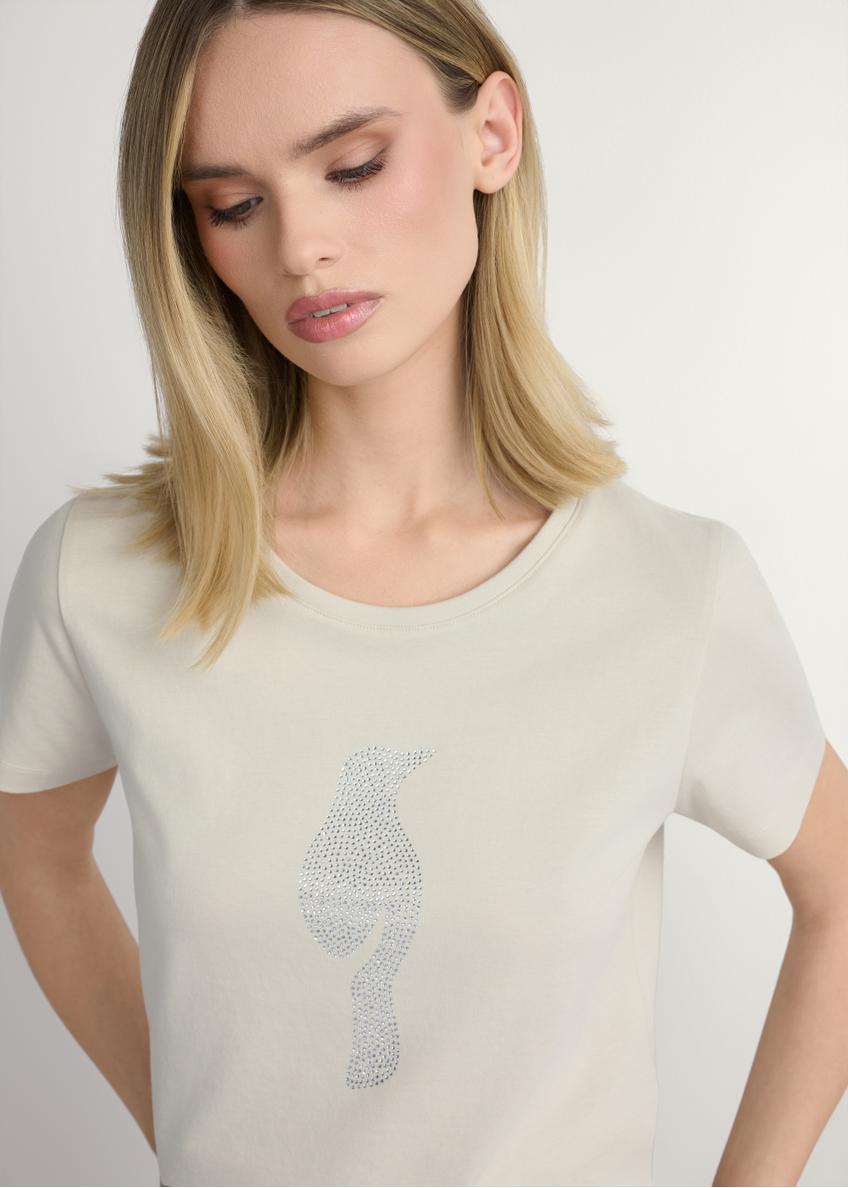 Jasnobeżowy T-shirt damski z logo TSHDT-0157-1A(W26)