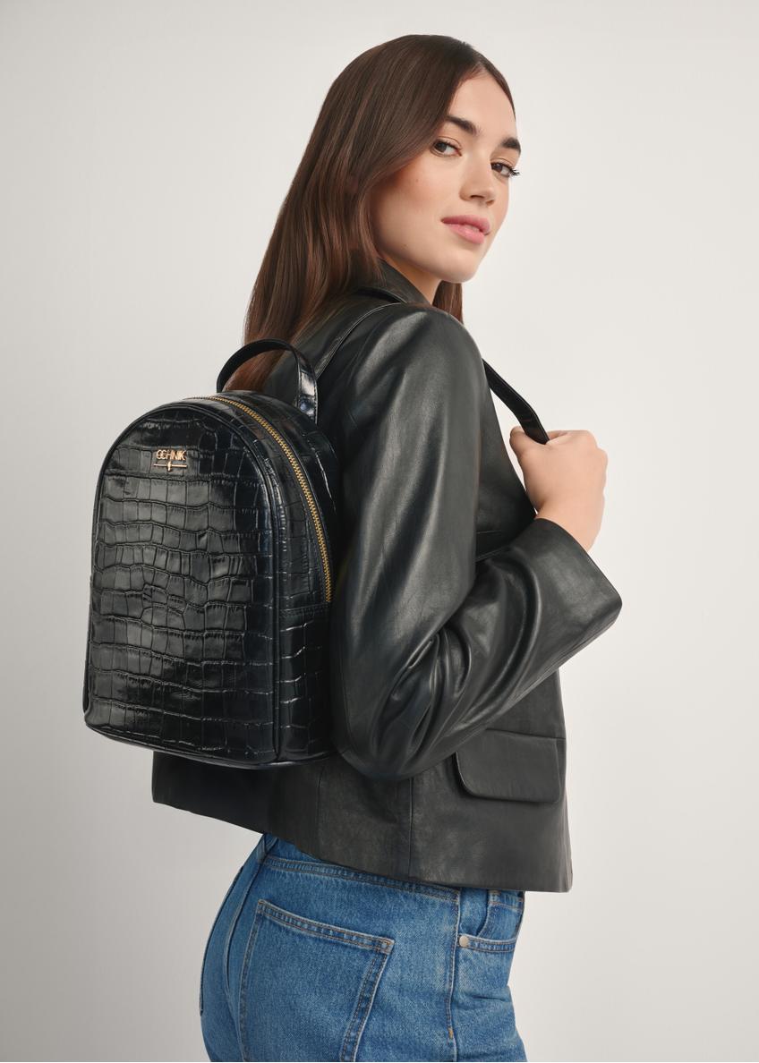 Czarny skórzany plecak damski croco TORES-1236-9G(W26)