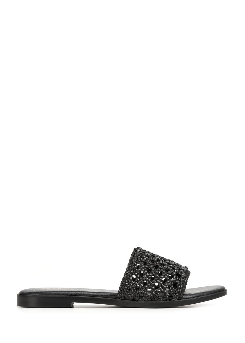 Czarne plecione klapki damskie BUTYD-1253-99(W26)