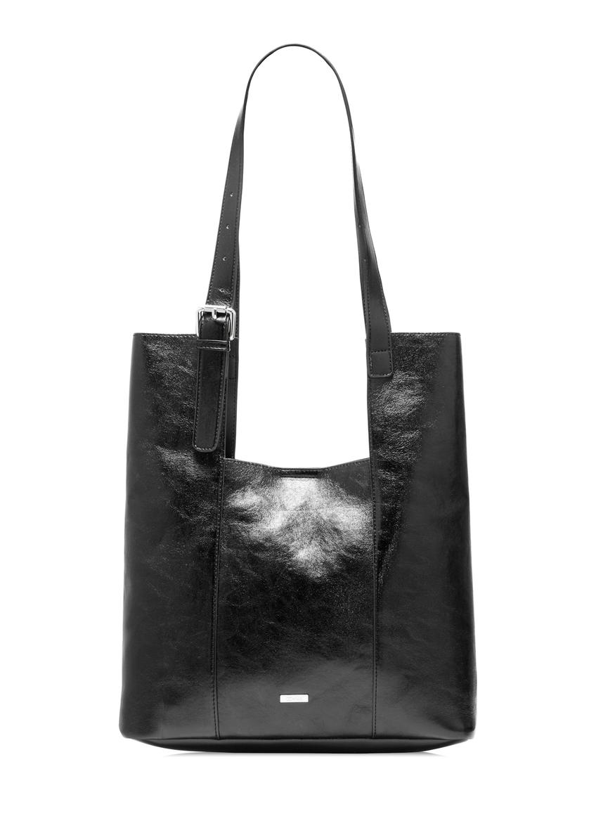 Czarna damska torebka shopper TOREC-1086-99(Z25), widok produktu z przodu na białym tle. 