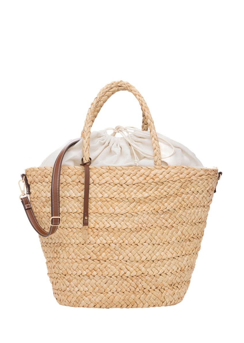 Słomkowa torebka damska shopper TOREC-0939-1E(W26), widok produktu z przodu na białym tle.