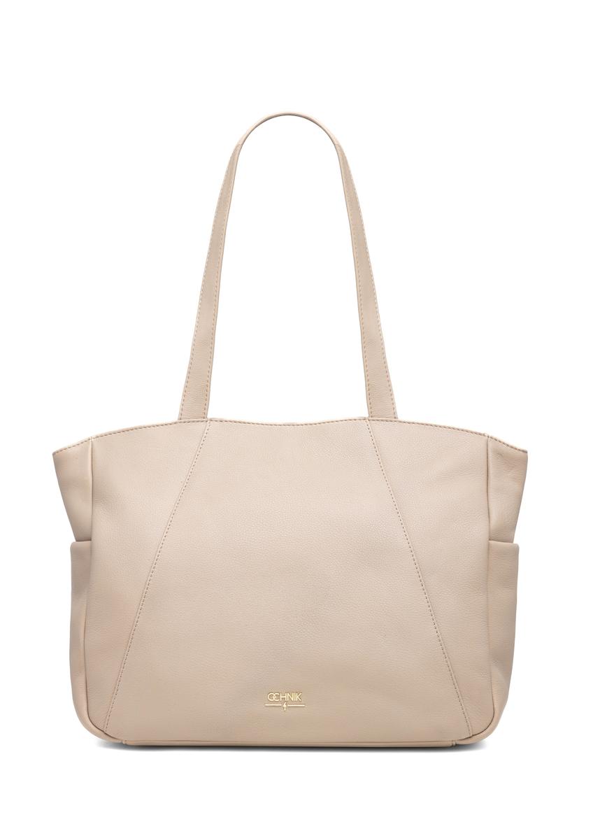 Beżowa skórzana torebka shopper damska TORES-1255-1A(W26)