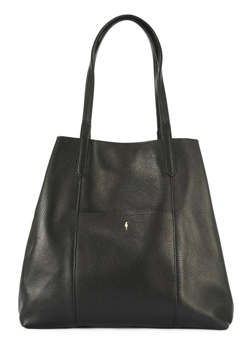 Czarna duża skórzana torebka shopper TORES-1212-9I(W26) - widok produktu z przodu, na białym tle.