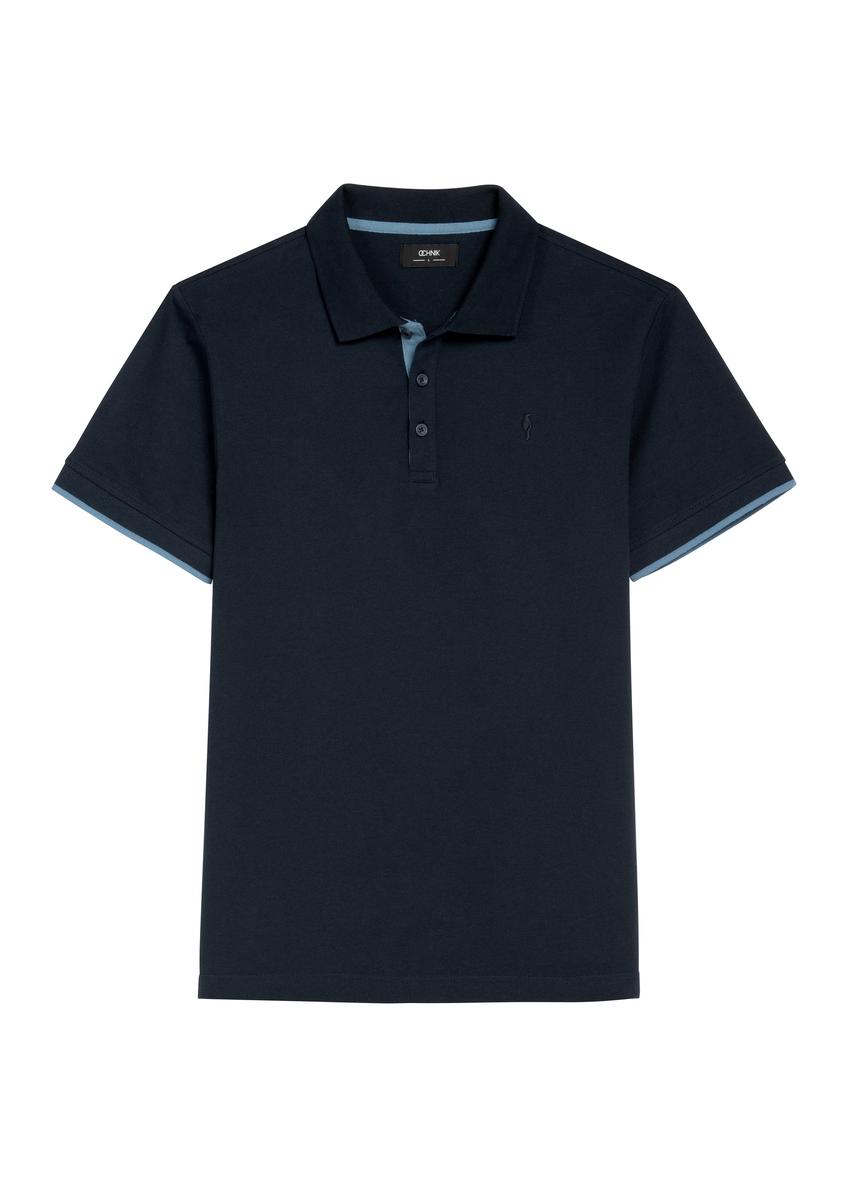 Granatowa koszulka polo z bawełny POLMT-0045B-7E(W26)
