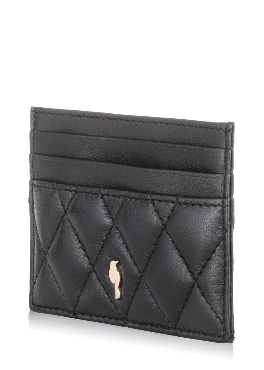 Czarne skórzane etui na karty pikowane PORES-0856-99(W23)