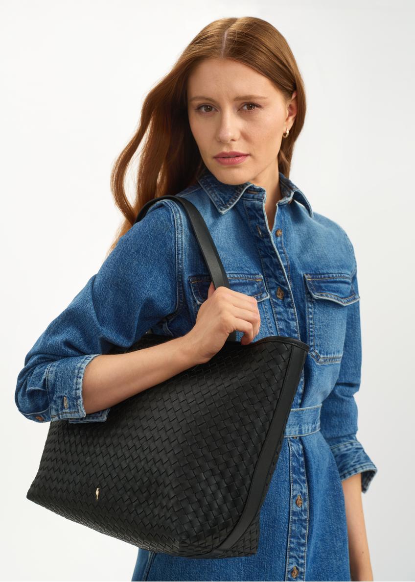 Skórzana czarna torebka shopper damska TORES-1107-99(W25)