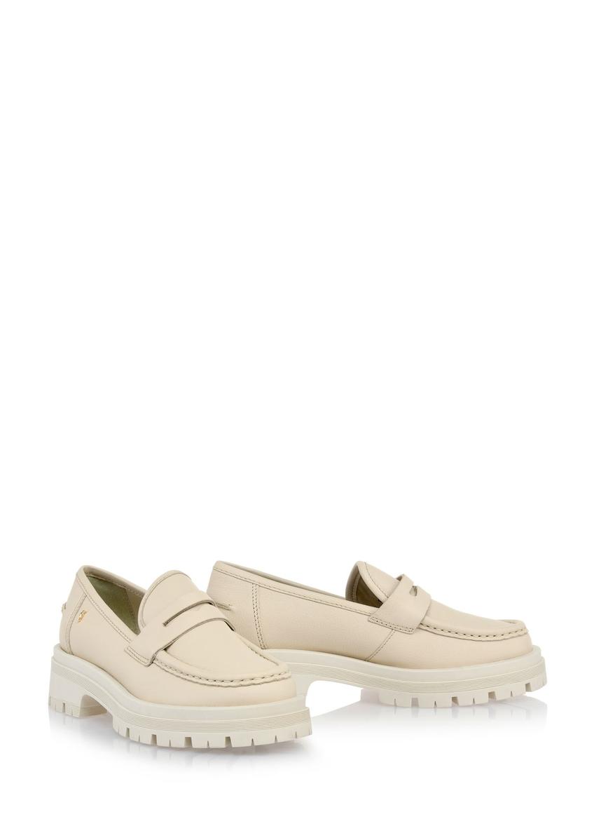Skórzane beżowe loafersy damskie BUTYD-1069-81(W25)