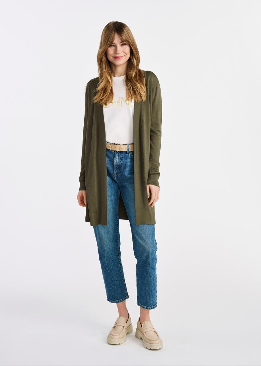 Długi kardigan damski w kolorze khaki KARDT-0050-55(W25)-01