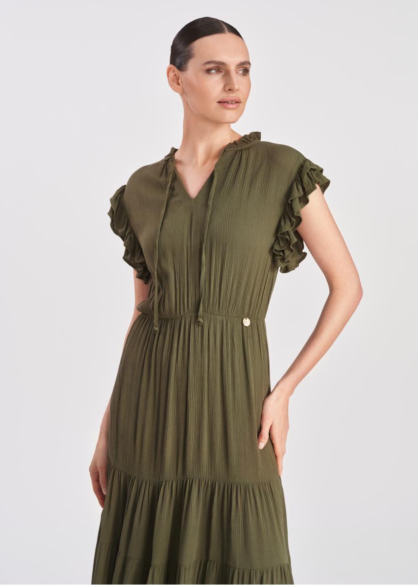 Długa sukienka w kolorze khaki SUKDT-0187-54(W25)