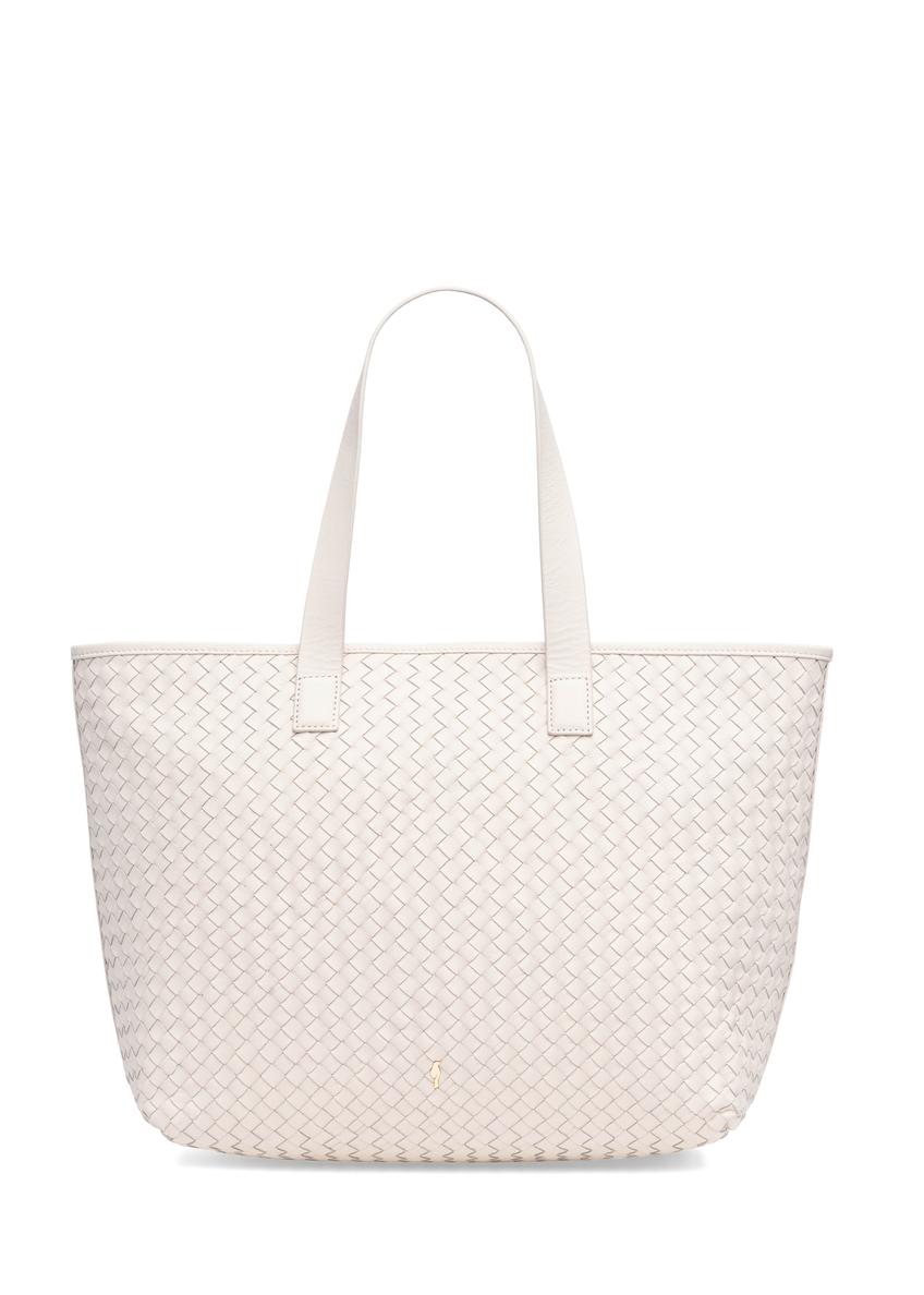 Skórzana kremowa torebka shopper damska TORES-1107-12(W25), widok produktu z przodu na białym tle.