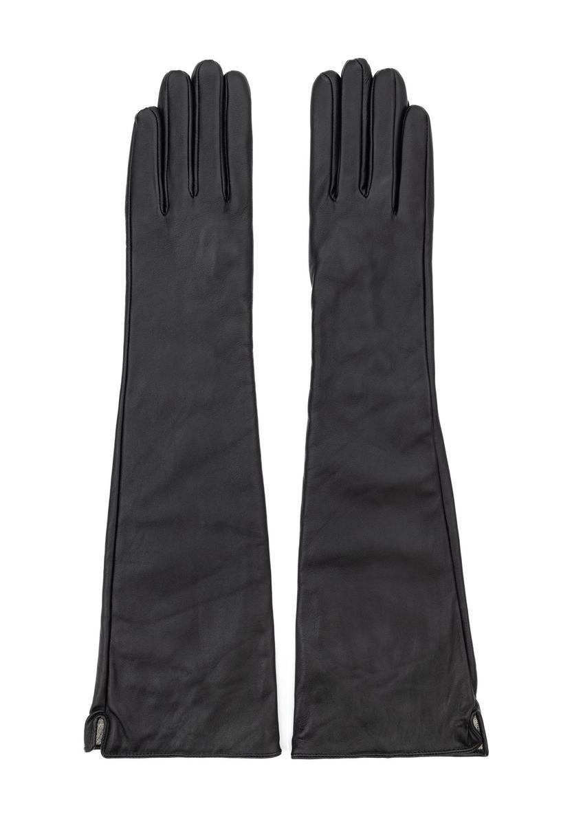 Długie czarne skórzane rękawiczki damskie REKDS-0088-99(Z25)