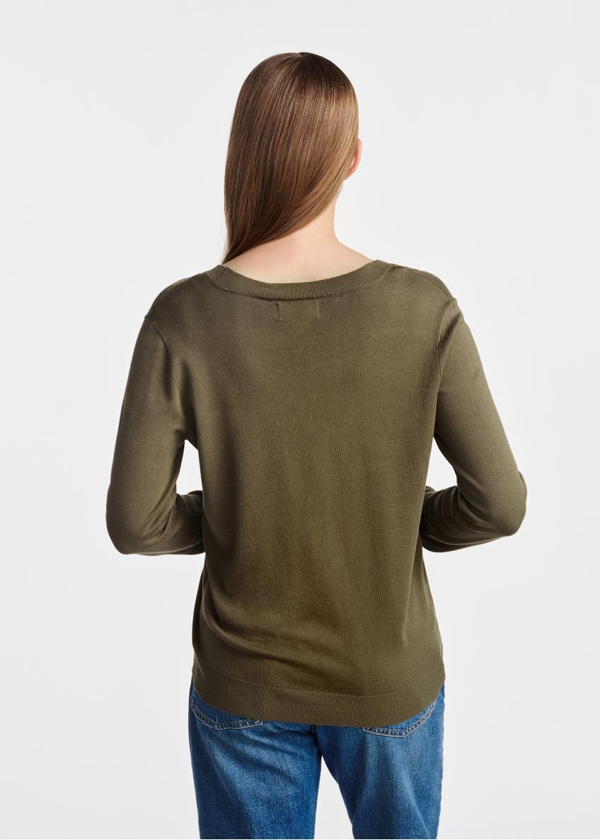 Sweter damski z dekoltem V-neck w kolorze khaki SWEDT-0201-54(W25)