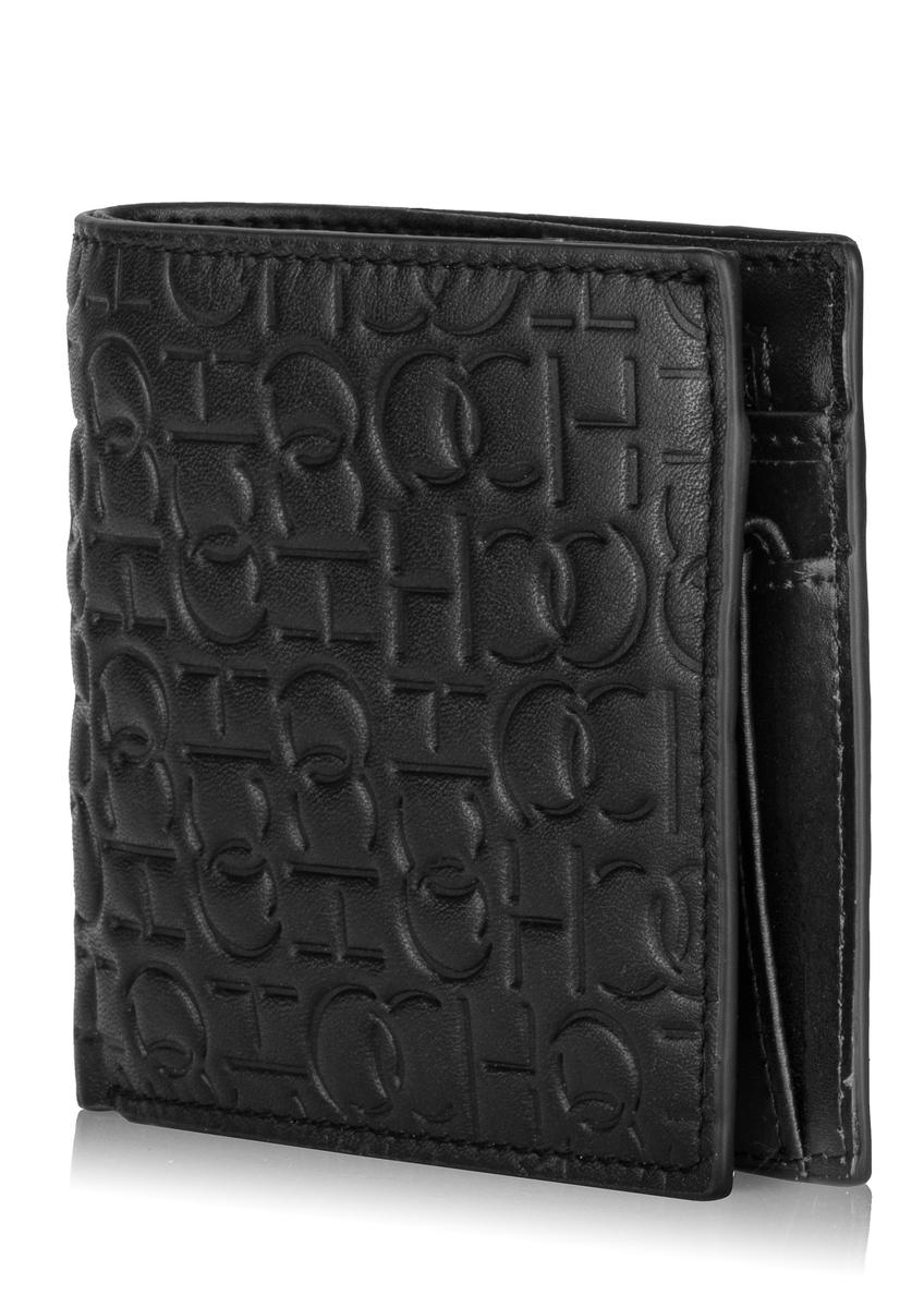Skórzany czarny portfel męski z monogramem PORMS-0603-98(Z23)